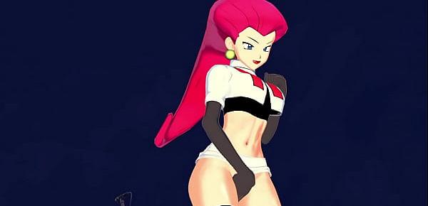 Jessie from Team Rocket fingers her pussy until she cums - Pokemon Hentai.